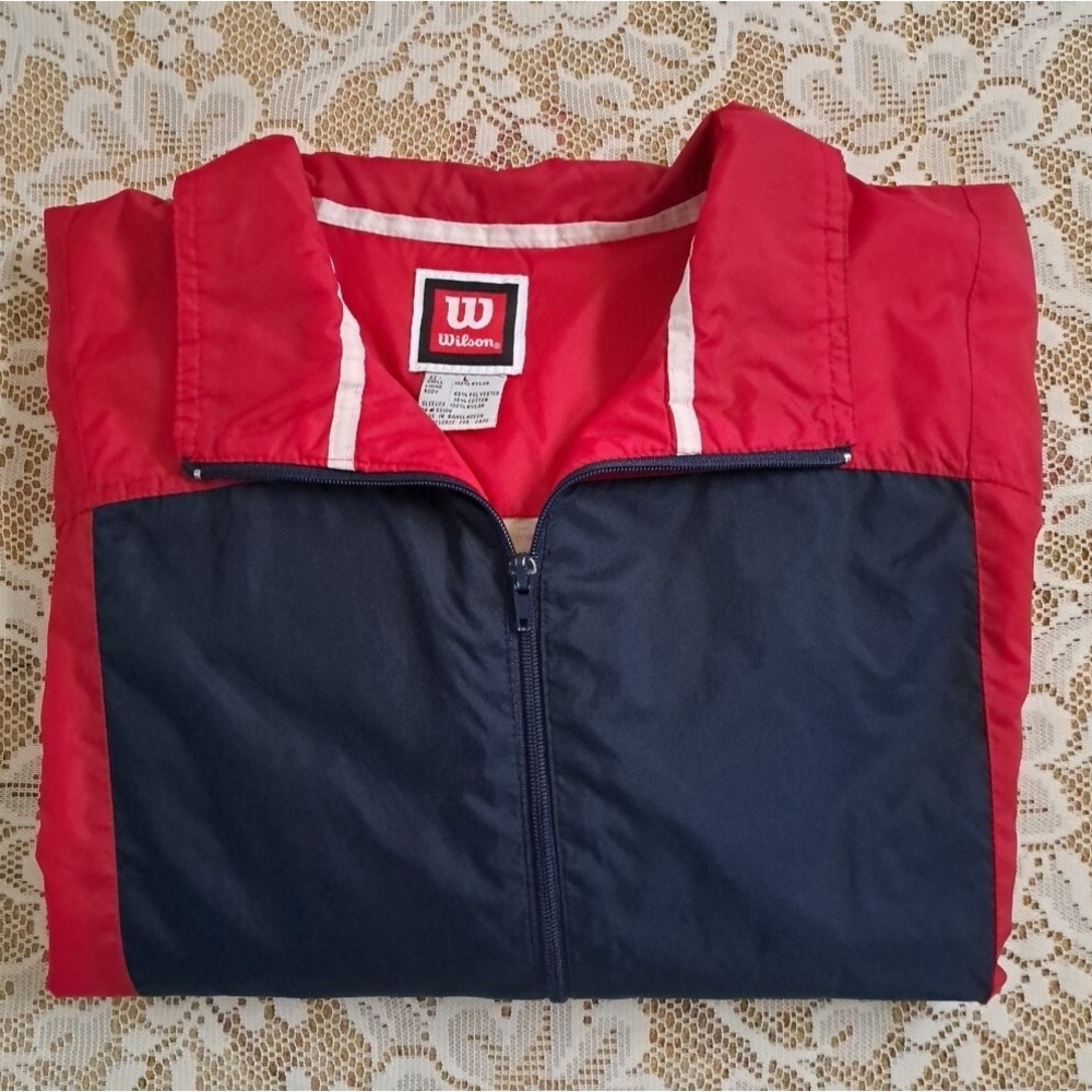 Wilson Mens Large Red White Blue Long Sleeve Casual Full Zip Windbreaker‎ Jacket